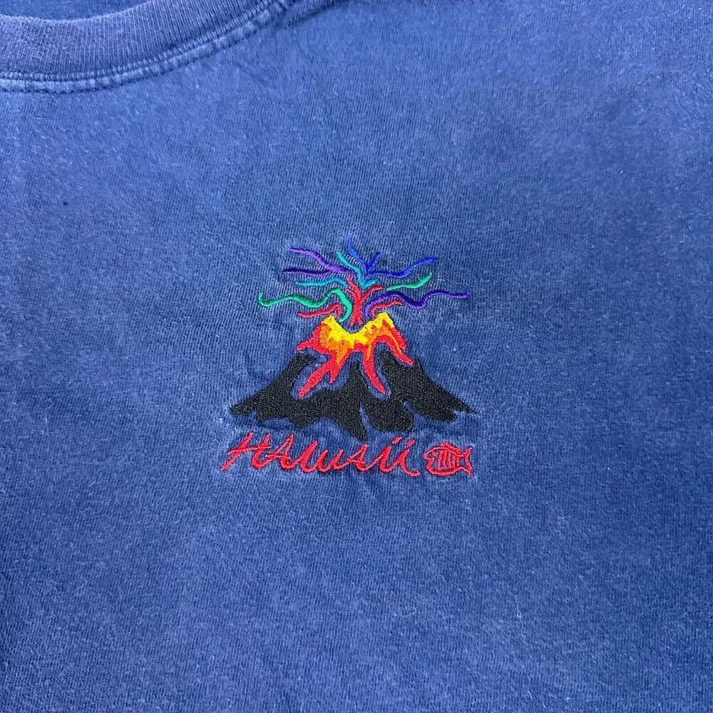 Vintage Sgt. Leisure Size‎ XL Navy Blue Embroidered Hawaii Volcano T-Shirt